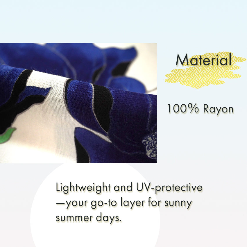 Lady's Haori , Kimono Cardigan -Black , White base – Magnolia pattern