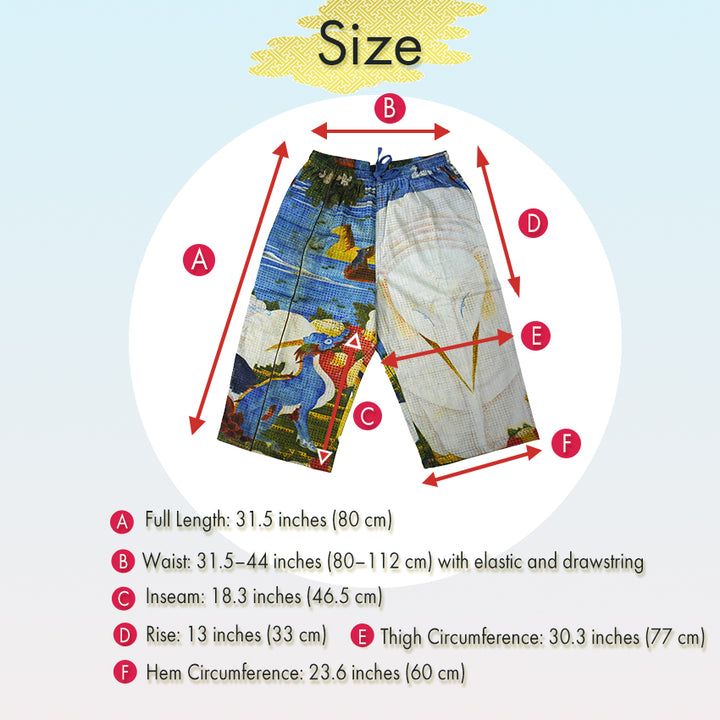 Men's Japanese Art Print Cotton Pants – Wind Gods , Elephant(artwork by Edo-period painter Ito Jakuchu) , Kabuki  pattern