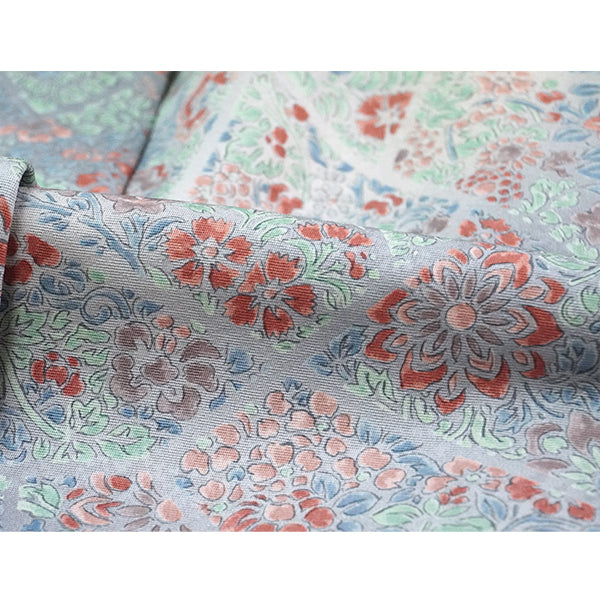 Vintage Haori Kimono Jacket Silk, Greyish Blue base, Floral Motifs