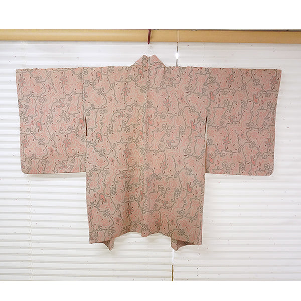 Vintage Haori Kimono Jacket Beige base, Bold Geometric Design