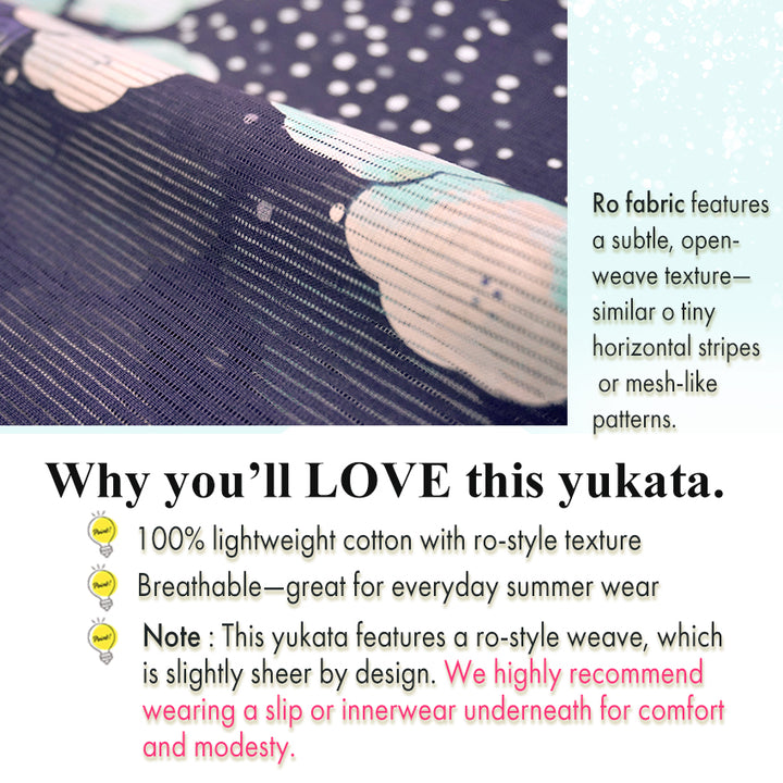 Lightweight Cotton Yukata for Women, Purple base, Crisp geometric snowflakes, Flower pattern – Inspired by Kaneko Misuzu’s Poetry, Summer Japanese Kimono Robe