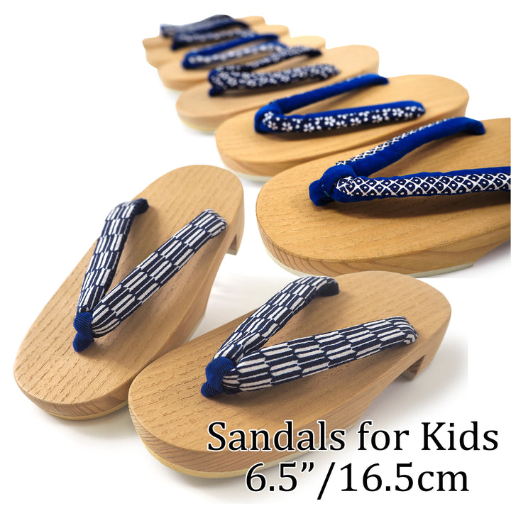 Kids Japanese Kimono Yukata Wooden Geta Sandals, 6.5"/16.5cm Beige Blue