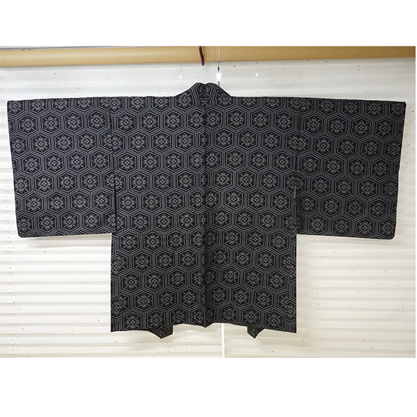 Vintage Haori Kimono Jacket Silk, Black base, Hanakikkō (Flower