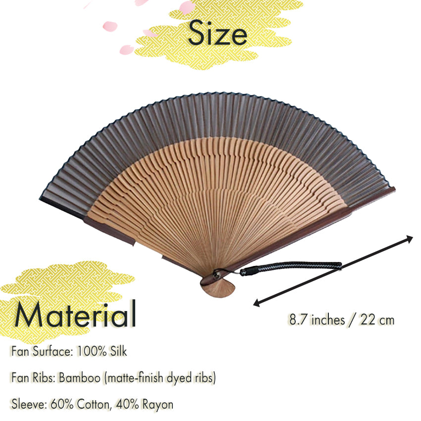 Folding Hand Fan for Men,Surface Silk ,Bamboo Frame, Navy blue base
