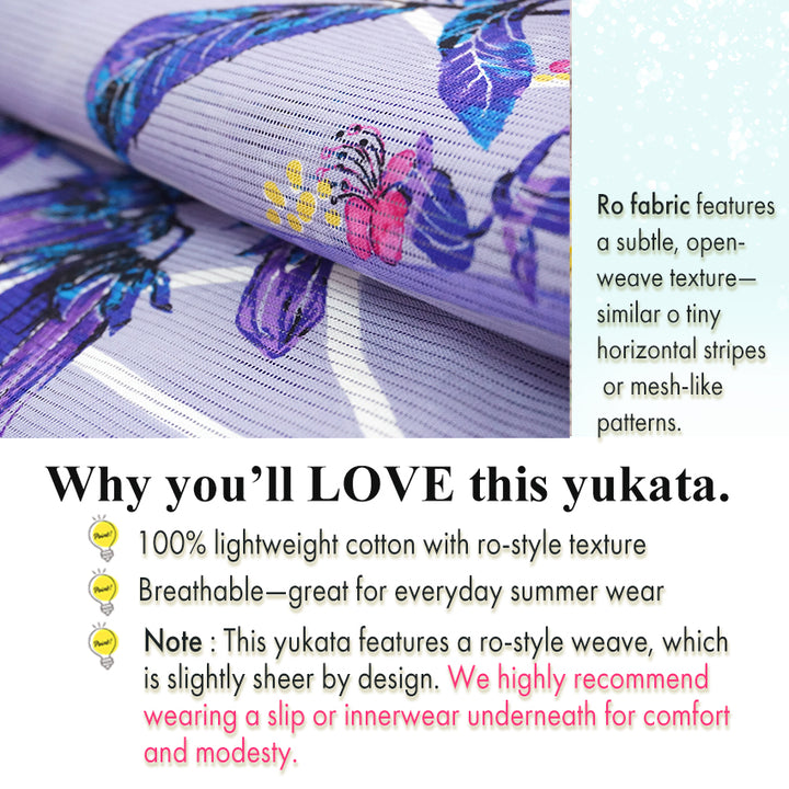 Lightweight Cotton Yukata for Women, Blue-Violet base, Bellflowers pattern– Inspired by Kaneko Misuzu’s Poetry, Summer Japanese Kimono Robe