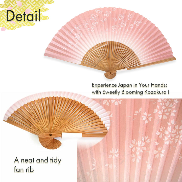 Folding Hand Fan for Lady's ,Surface Paper, Bamboo Frame, Pink base with Cherry Blossom Branches