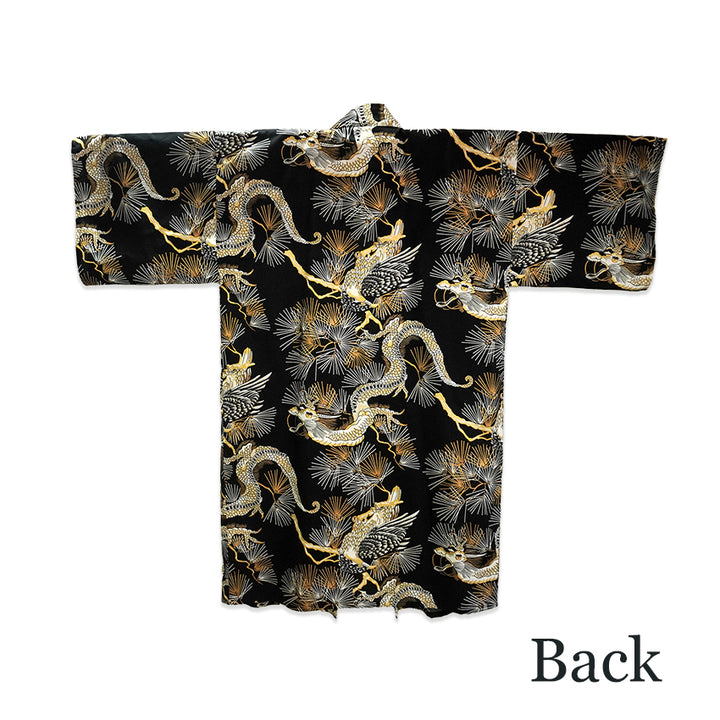 Men's Happi Coat: Kimono Robe -Black base, – Pine Needles, Dragons & Hawks