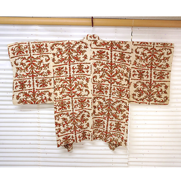 Vintage Haori Kimono Jacket Silk, Ivory base, Botanical Design