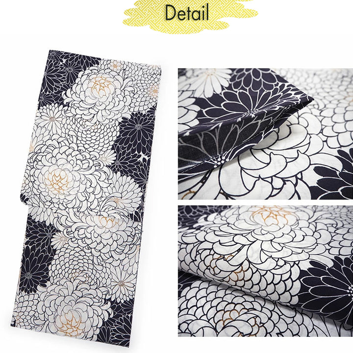 Women's Cotton Yukata, Casual Summer Kimono -White Base with Chrysanthemum Allover