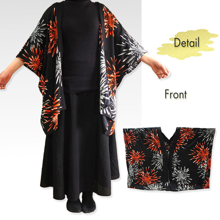 Lady's Haori , Kimono Cardigan , Black base – Evening Fireworks