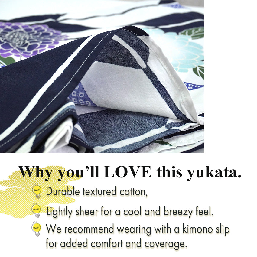 Plus‑Size Women's Cotton Yukata (3L/4L/5L), Casual Summer Kimono – Traditional Arrow Feather and Chrysanthemum Pattern