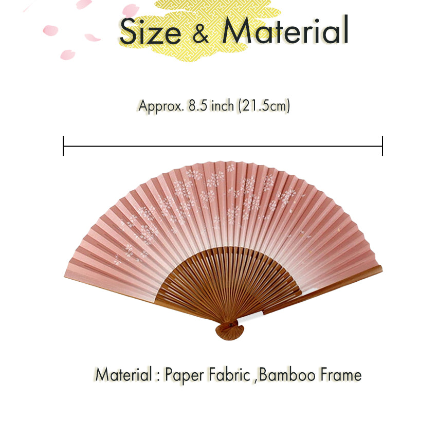 Folding Hand Fan for Lady's, Paper Fabric ,Bamboo Frame, Pink base ,cherry blossoms ,flower design