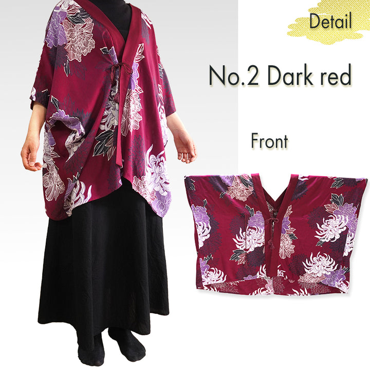 Lady's Haori , Kimono Cardigan -Navy, Dark red base –  Summer Chrysanthemum
