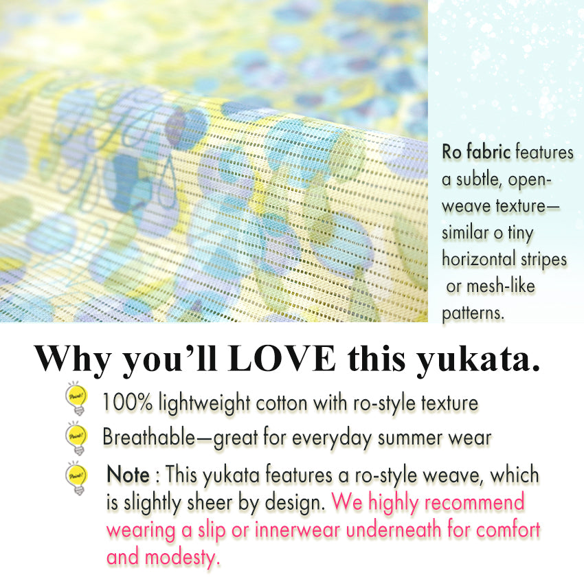 Lightweight Cotton Yukata for Women, Lime Green base, Sunlit Path, landscape pattern – Inspired by Kaneko Misuzu’s Poetry, Summer Japanese Kimono Robe