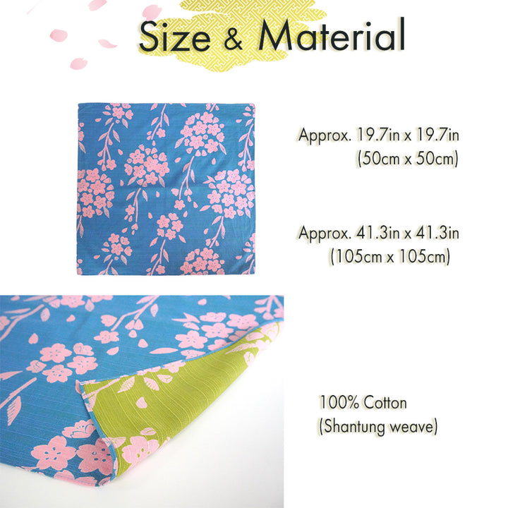Furoshiki –japanese traditional wrapping cloth, 19.7inch, 41.3inch, cotton , cherry blossom (sakura) motif