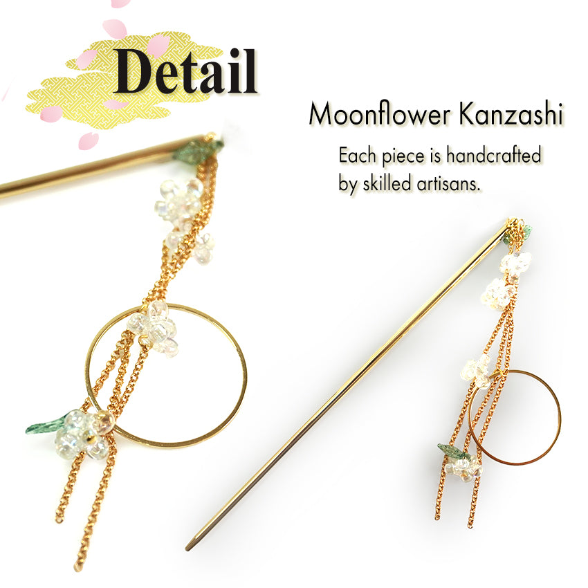 Japanese Traditional Kanzashi Hair Pin Stick , Moonflower Design