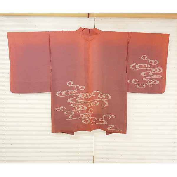 Vintage Haori Kimono Jacket Silk, Deep Red base, Wave Pattern