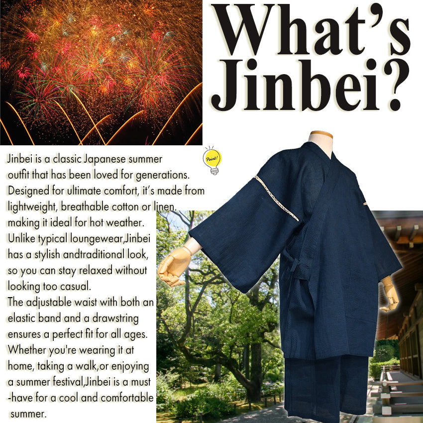 Men’s Cool & Comfortable Jinbei, Navy Base with Subtle Black Stripes – Lightweight Cotton ＆Linen Summer Loungewear, Sleepwear