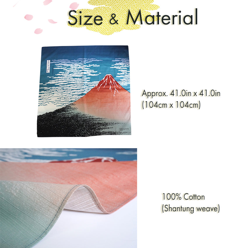 Furoshiki –japanese traditional wrapping cloth, 41.0 inch, cotton , Hokusai – Red Fuji design, iconic ukiyo-e