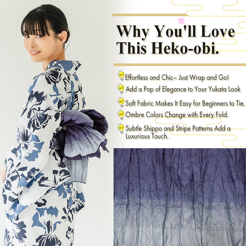 Soft Heko Obi - Lightweight Japanese Kimono Belt for Yukata or Casual Wear Navy