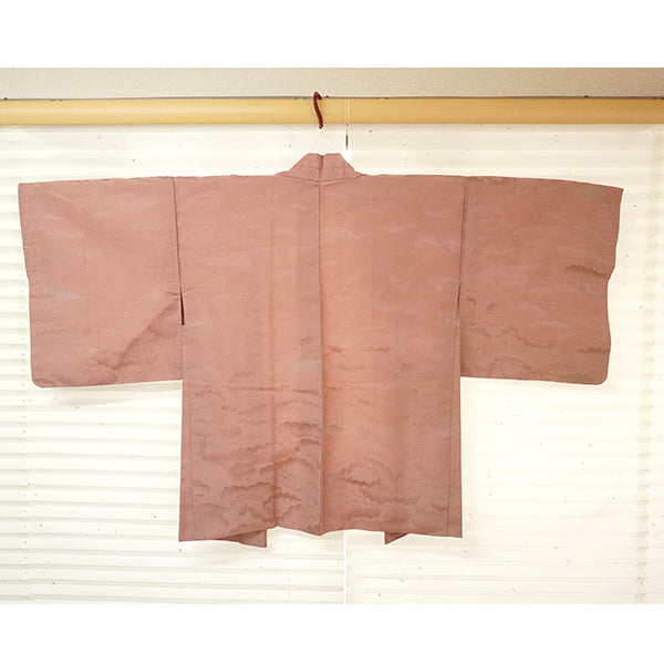 Vintage Haori Kimono Jacket Silk, Reddish-purple base, Cloud Motif (Kumodori)