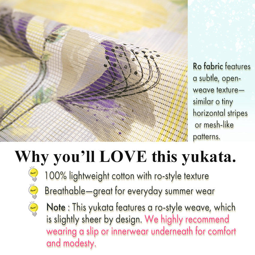 Lightweight Cotton Yukata for Women, Yellow base, azalea flower pattern – Inspired by Kaneko Misuzu’s Poetry, Summer Japanese Kimono Robe