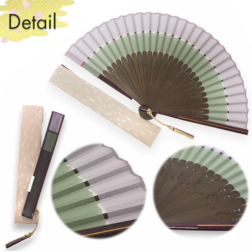Folding Hand Fan for Lady's ,Surface Polyester, Bamboo Frame, Fuji (grayish lavender purple & muted willow green)