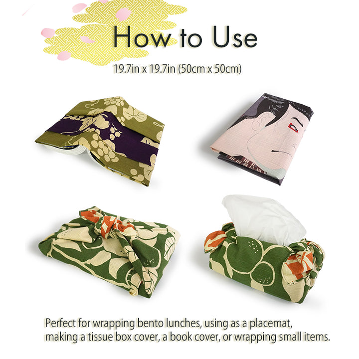 Furoshiki –japanese traditional wrapping cloth, 19.7inch, 41.3inch, cotton , vibrant botanical pattern