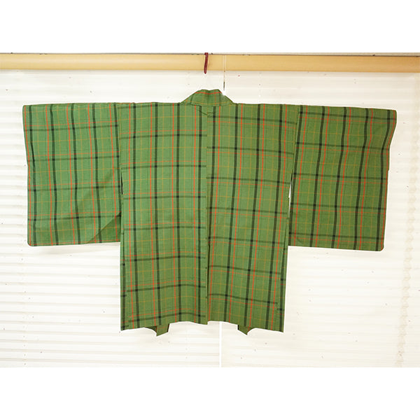 Vintage Haori Kimono Jacket Silk,Green base, Lattice Pattern