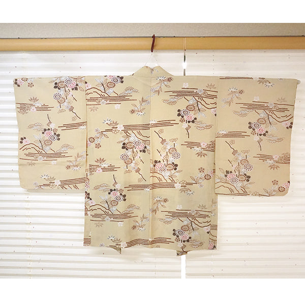 Vintage Haori Kimono Jacket Silk, Beige base, Pine, Bamboo, Plum & Chrysanthemums