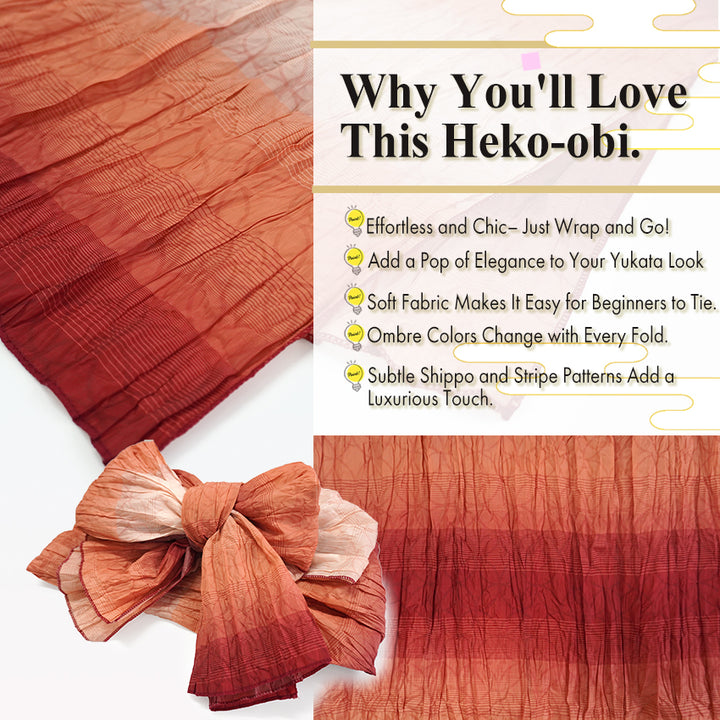 Soft Heko Obi - Lightweight Japanese Kimono Belt for Yukata or Casual Wear Orange