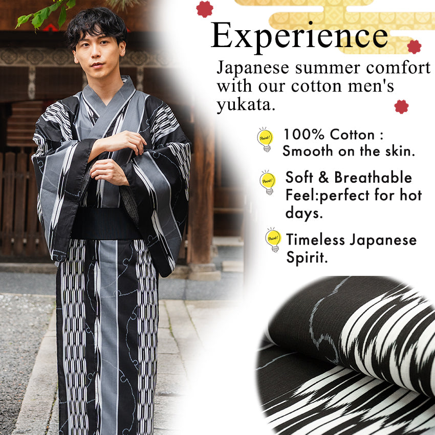 Men's Yukata Cotton : Black Yagasuri Yukata