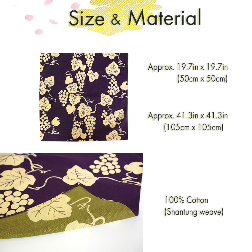 Furoshiki –japanese traditional wrapping cloth, 19.7inch, 41.3inch,  cotton , grapevine motif