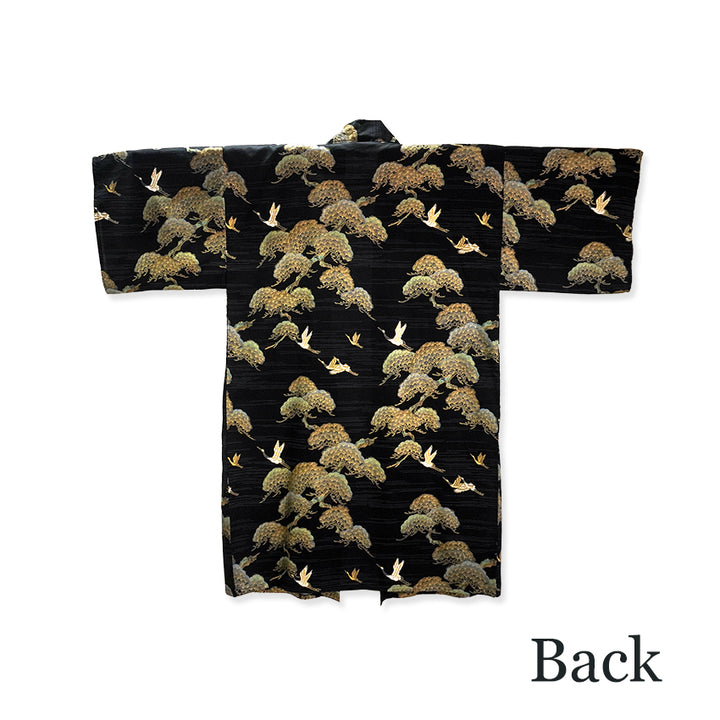 Men's Happi Coat: Kimono Robe -Black, Navy Blue, Red base, Cranes & Pine Trees
