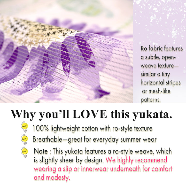 Lightweight Cotton Yukata for Women, chic purple sunflower pattern– Inspired by Kaneko Misuzu’s Poetry, Summer Japanese Kimono Robe