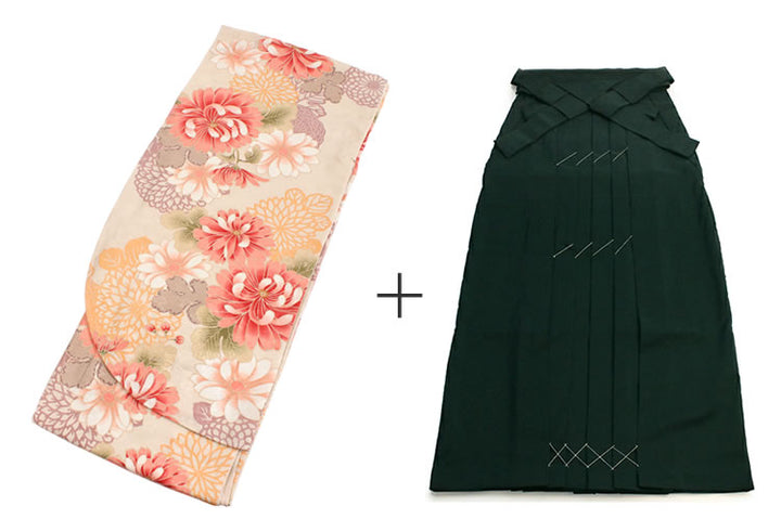 Washable Pre-Tailored Hakama Set for Graduation – 2-Piece Kimono & Hakama Outfit for Women, Easy-Care Polyester, Perfect for University, College & School Ceremonies