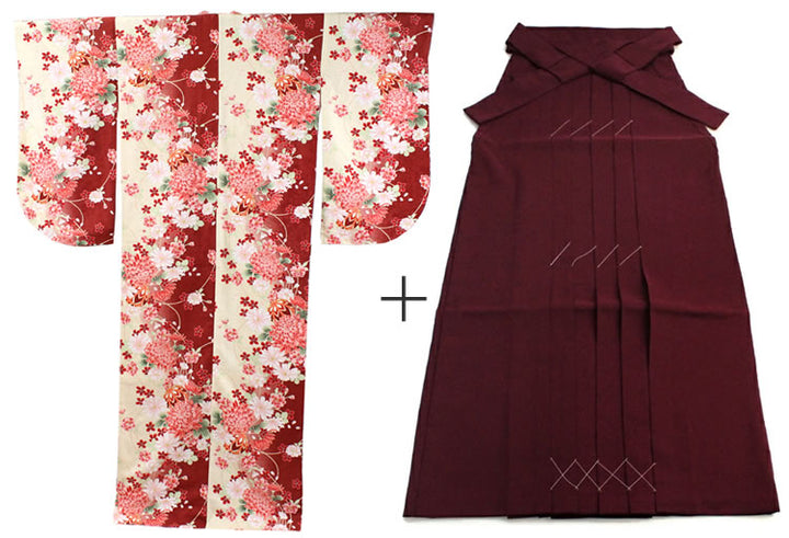 Washable Pre-Tailored Hakama Set for Graduation – 2-Piece Kimono & Hakama Outfit for Women, Easy-Care Polyester, Perfect for University, College & School Ceremonies