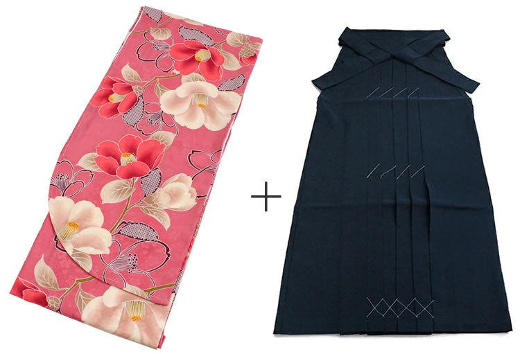 Washable Pre-Tailored Hakama Set for Graduation – 2-Piece Kimono & Hakama Outfit for Women, Easy-Care Polyester, Perfect for University, College & School Ceremonies