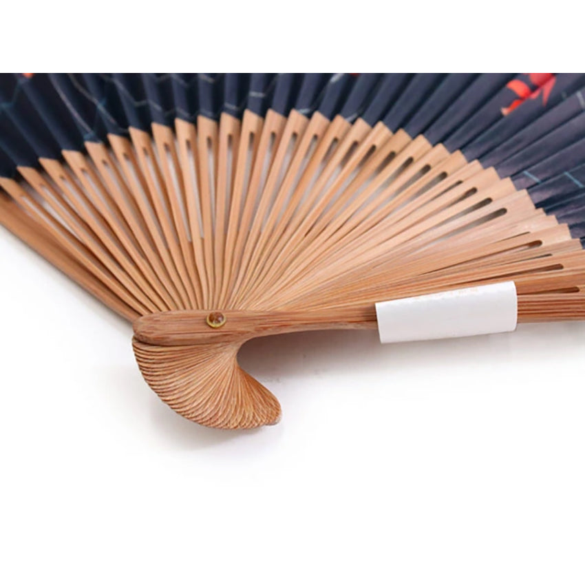 Folding Hand Fan for Lady's, Paper Fabric ,Bamboo Frame, Black base, goldfish and shimmering ripples design