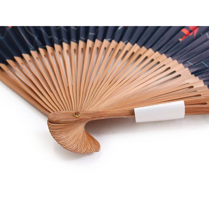 Folding Hand Fan for Lady's, Paper Fabric ,Bamboo Frame, Black base, goldfish and shimmering ripples design