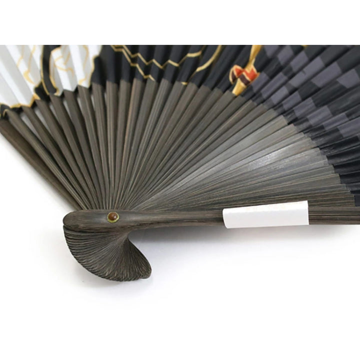 Folding Hand Fan for Men, Paper Fabric ,Bamboo Frame, Black base, iconic Thunder Gods by Tawaraya Sotatsu