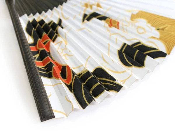 Folding Hand Fan for Men, Paper Fabric ,Bamboo Frame, White base, iconic Wind Gods by Tawaraya Sotatsu