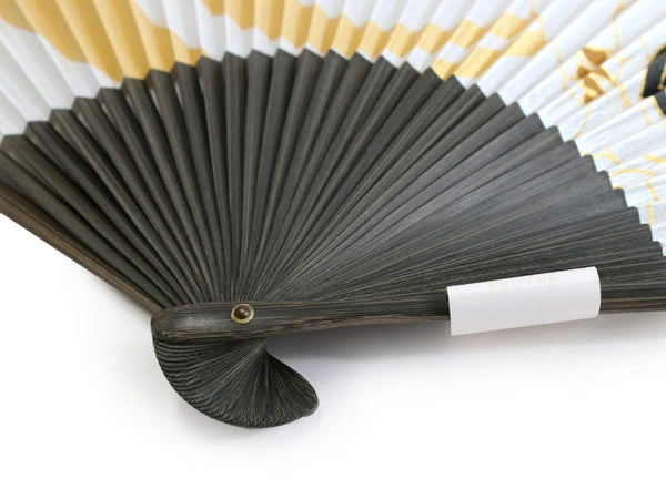 Folding Hand Fan for Men, Paper Fabric ,Bamboo Frame, White base, iconic Wind Gods by Tawaraya Sotatsu