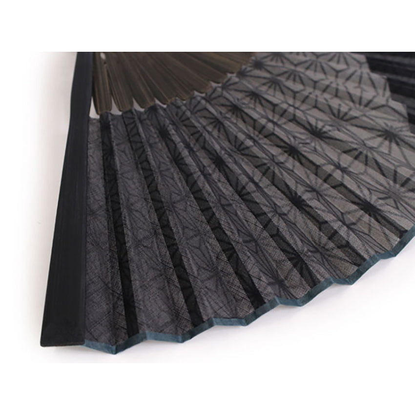 Folding Hand Fan for Men,Surface Cotton ,Bamboo Frame, Shades of gray (dark and light)  base, Asanoha (hemp leaf) design