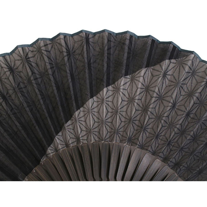 Folding Hand Fan for Men,Surface Cotton ,Bamboo Frame, Shades of gray (dark and light)  base, Asanoha (hemp leaf) design