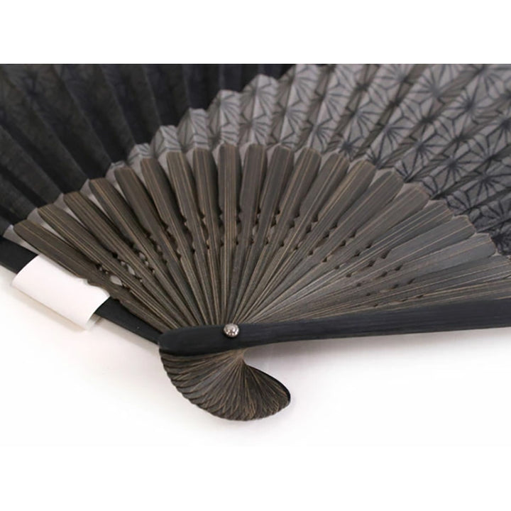 Folding Hand Fan for Men,Surface Cotton ,Bamboo Frame, Shades of gray (dark and light)  base, Asanoha (hemp leaf) design