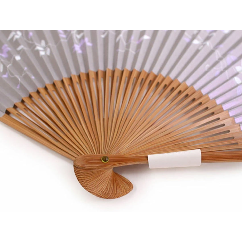 Folding Hand Fan for Lady's, Paper Fabric , Bamboo Frame, siiver base, clematis flower design