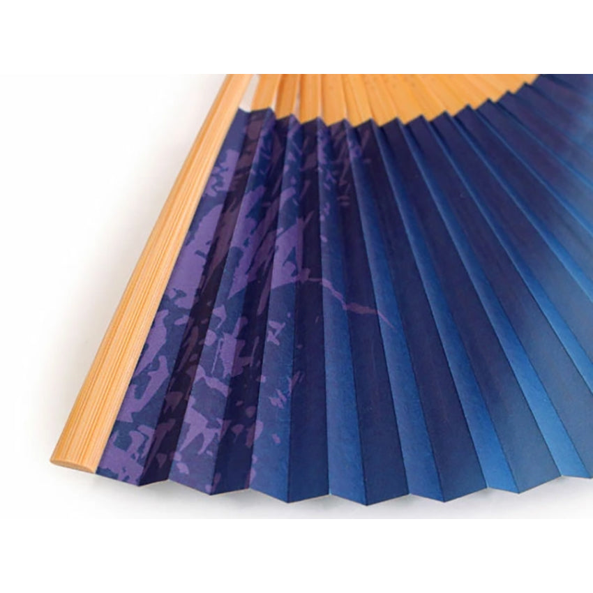 Folding Hand Fan for Men, Paper Fabric ,Bamboo Frame, Navy base, Iconic spirit of Kyoto’s "Gozan no Okuribi"
