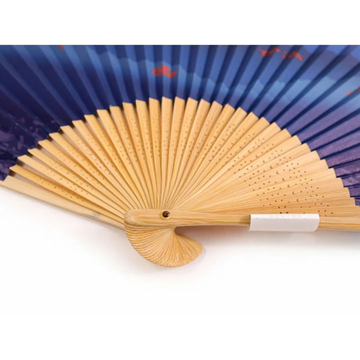 Folding Hand Fan for Men, Paper Fabric ,Bamboo Frame, Navy base, Iconic spirit of Kyoto’s "Gozan no Okuribi"
