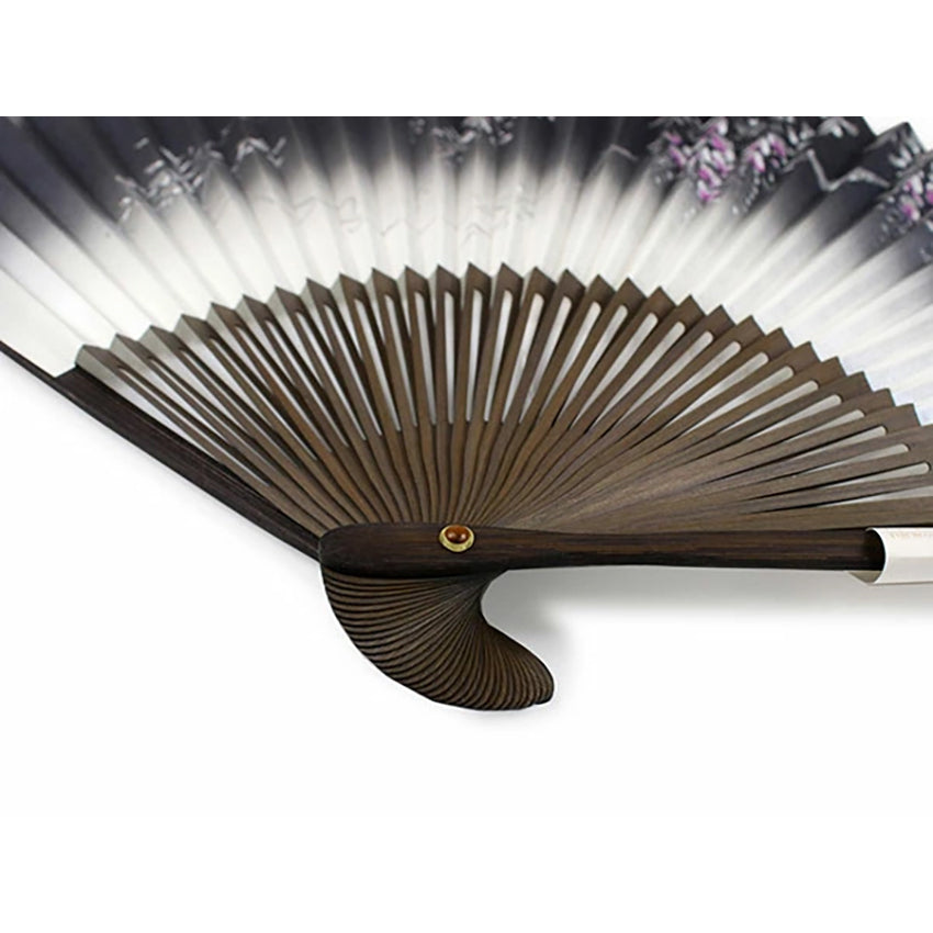 Folding Hand Fan for Lady's, Paper Fabric ,Bamboo Frame,Deep navy & Off white base, elegant wisteria design